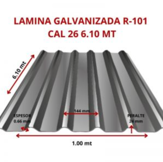 LAMINA GALVANIZADA R101 CAL 26 6.10 MT Macro Aceros